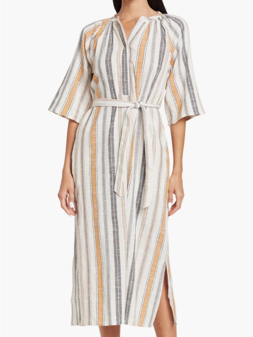 Maisie Resort Midi Dress Medium Stripe Cotton Pockets Belted Side Slit